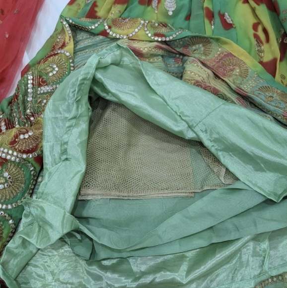 Sangeet / Mehndi green, yellow, red lengha choli - Picture 7 of 9